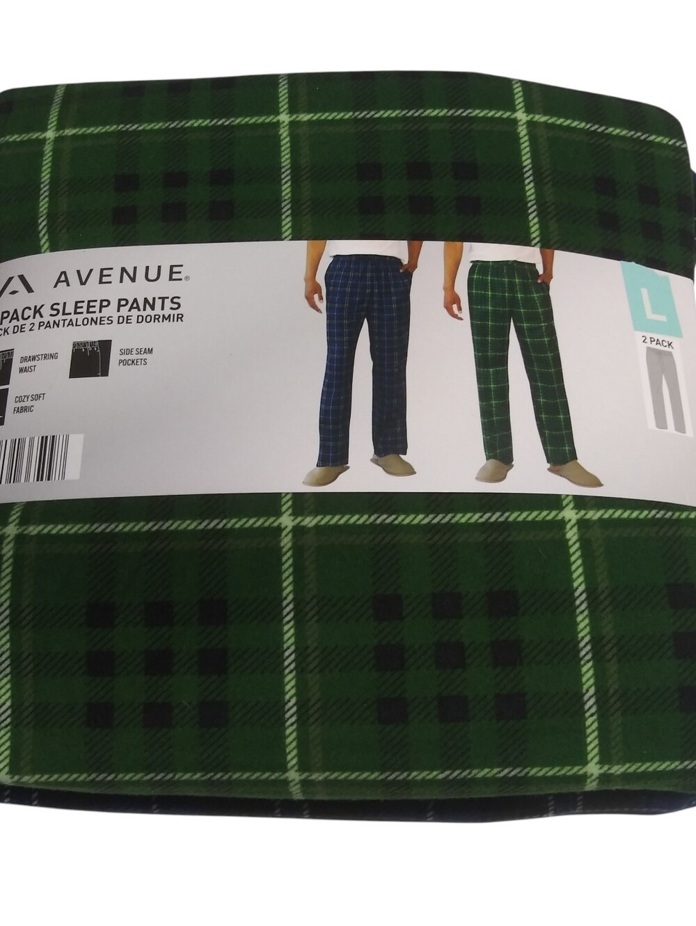 Avenue Men's Sleep Pants Soft Drawstring Pockets Pack of 2 Size L